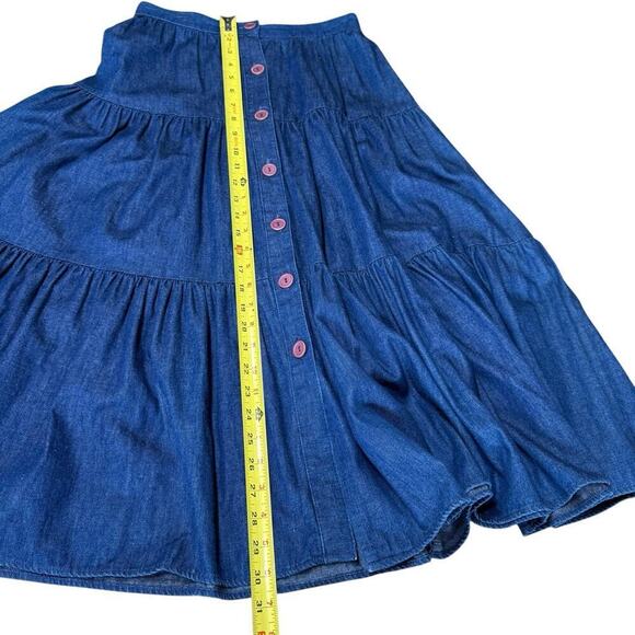 Vtg Skirt Denim Jeans Tiered Button Front Western Boho Bohemian 9/10 Hippie - Picture 5 of 5